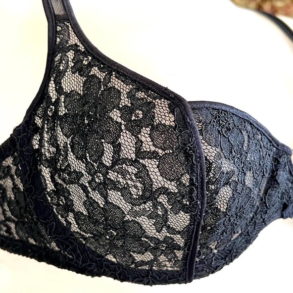 Vintage 80's Christian Dior Lace Bra with Dior Logo Monogram In Black 36B NWT - Picture 7 of 14